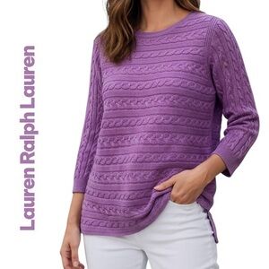 Lauren Ralph Lauren Sweater Lilac Cable Knit Boat Neck Long Sleeve Sz 2X NWOT